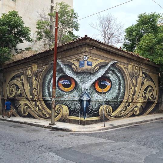"Knowledge speaks-Wisdom listens" Athens 2016 #wd_wilddrawing #wdstreetart #mural #graffiti #streetart #streetartathens #athensartnetwork #owl